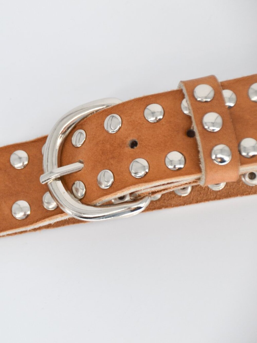 Anthropologie Double Buckle Studded Belt Cognac Leather S/M - Picture 7 of 7
